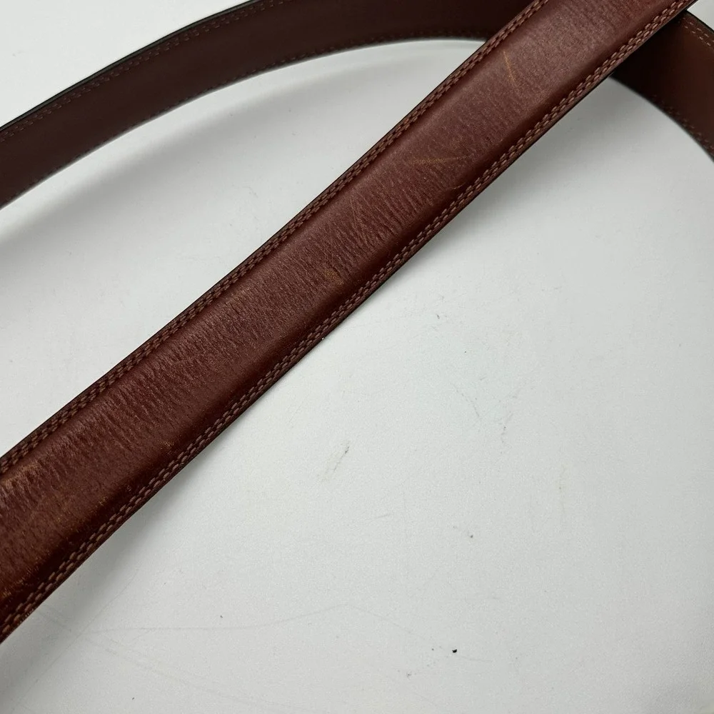 Full Grain Cowhide Leather Belt Mens Size 50 Brown Silver Buckle Classic Dress